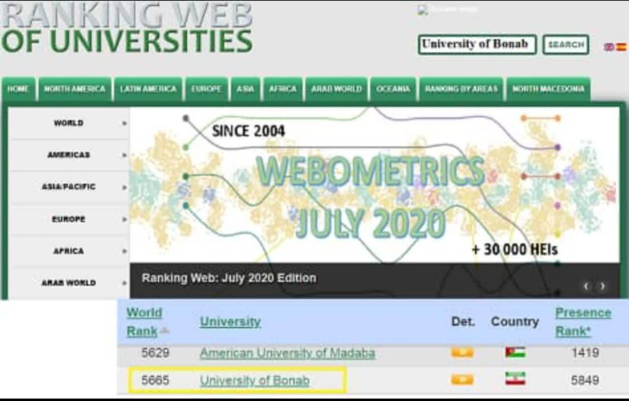 ارتقای ۵۰۰۰ تایی رتبه جهانی دانشگاه بناب در نظام رتبه بندی وبومتریکس