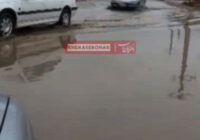 آبگرفتگی معابر و خیابان‌‌ها در بناب به دنبال بارش باران