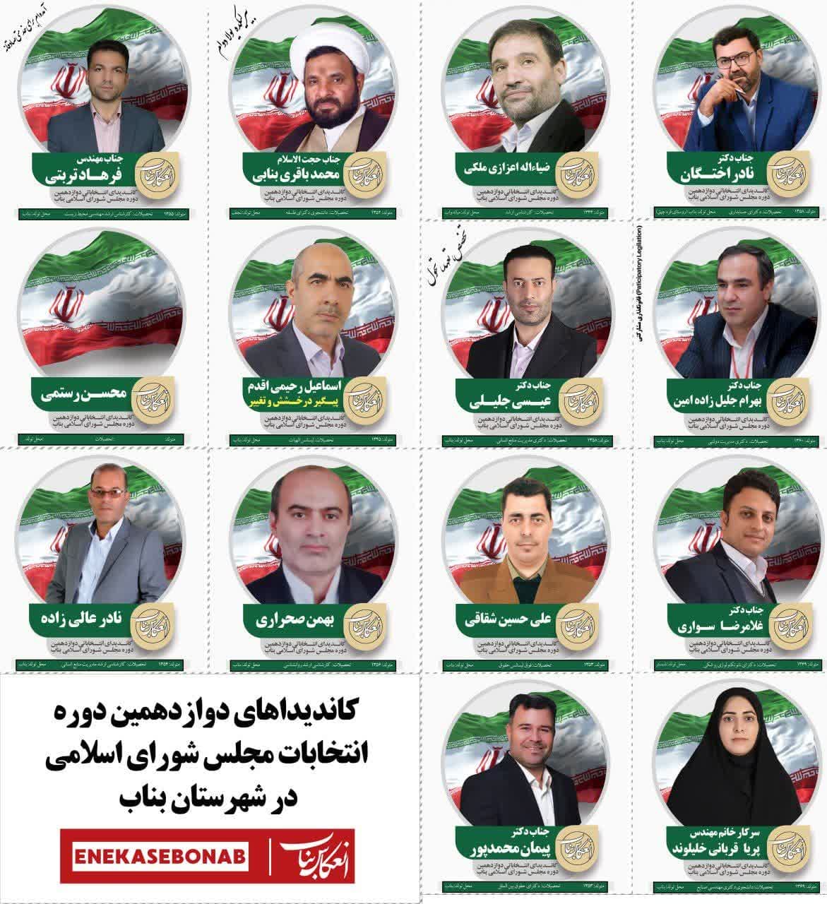 کاندیداهای دوازدهمین دوره انتخابات مجلس شورای اسلامی در شهرستان بناب را بیشتر بشناسید
