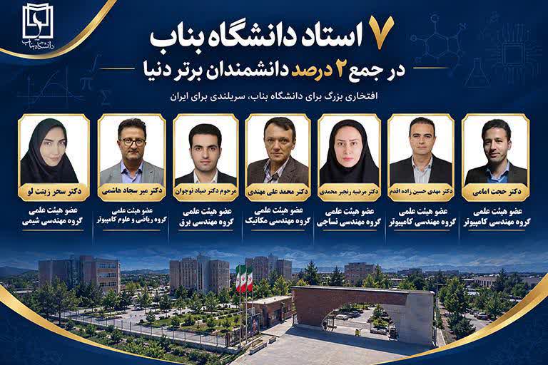 هفت عضو هیات علمی دانشگاه بناب در لیست دانشمندان پراستناد دو درصد برتر دنیا